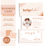 Neutral floral boho Business Card editable in Canva, DIY customized bright boho card design for small business with logo and photos