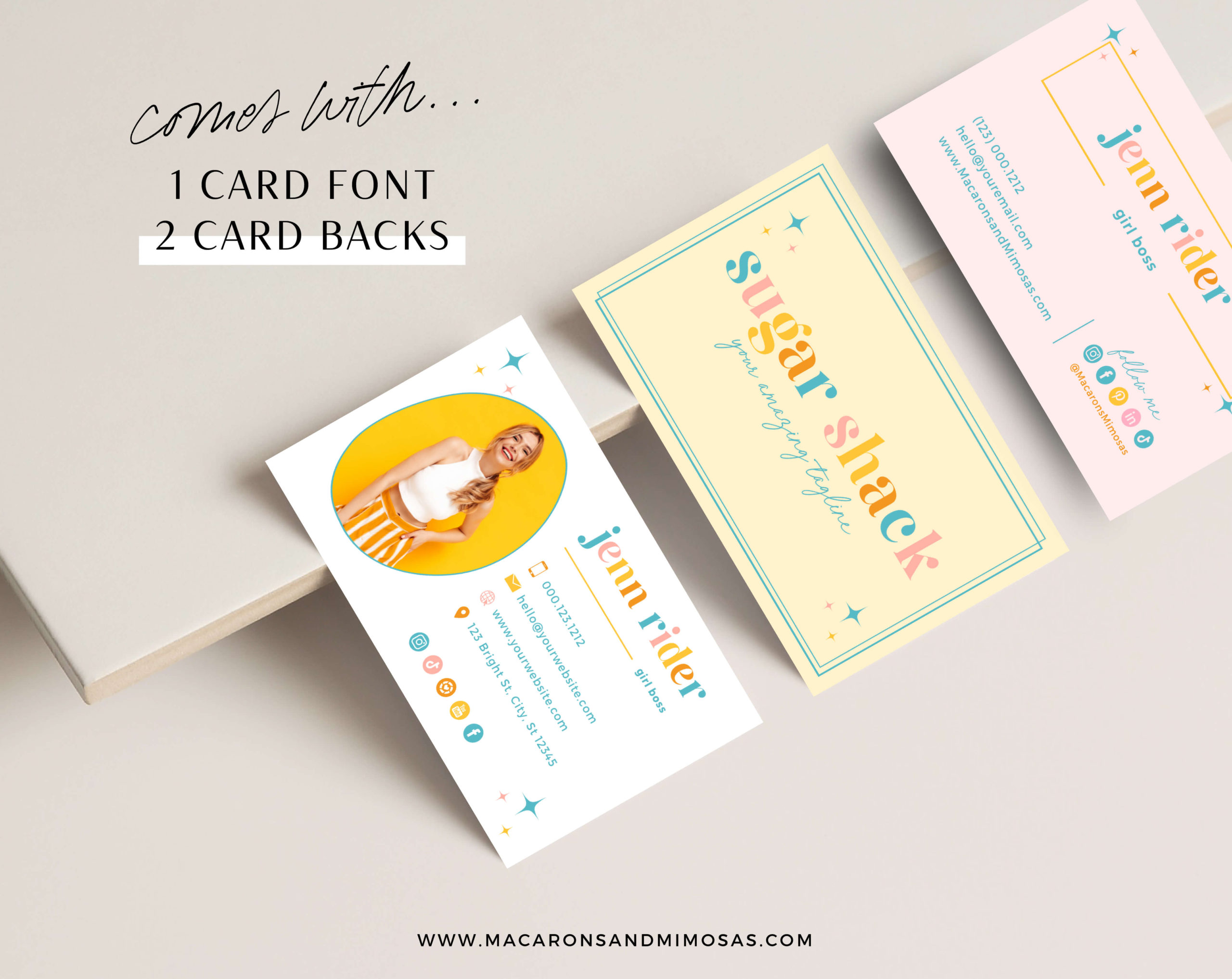 Bright Retro Digital Business Card Template editable in Canva with clickable links, How to create DIY Retro Colorful Pink Teal Digital Business Card