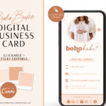 Neutral Floral boho digital business card editable in Canva, DIY customized bright boho card design for small business with logo and photos