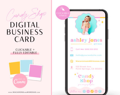Bright Colorful Digital Business Card editable in Canva, DIY customized bright boho card design for small business with logo and clickable links!
