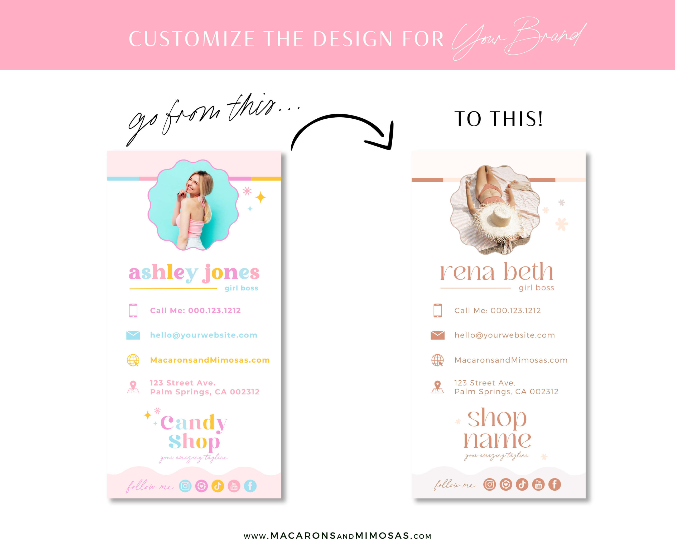 Bright Colorful Digital Business Card editable in Canva, DIY customized bright boho card design for small business with logo and clickable links!