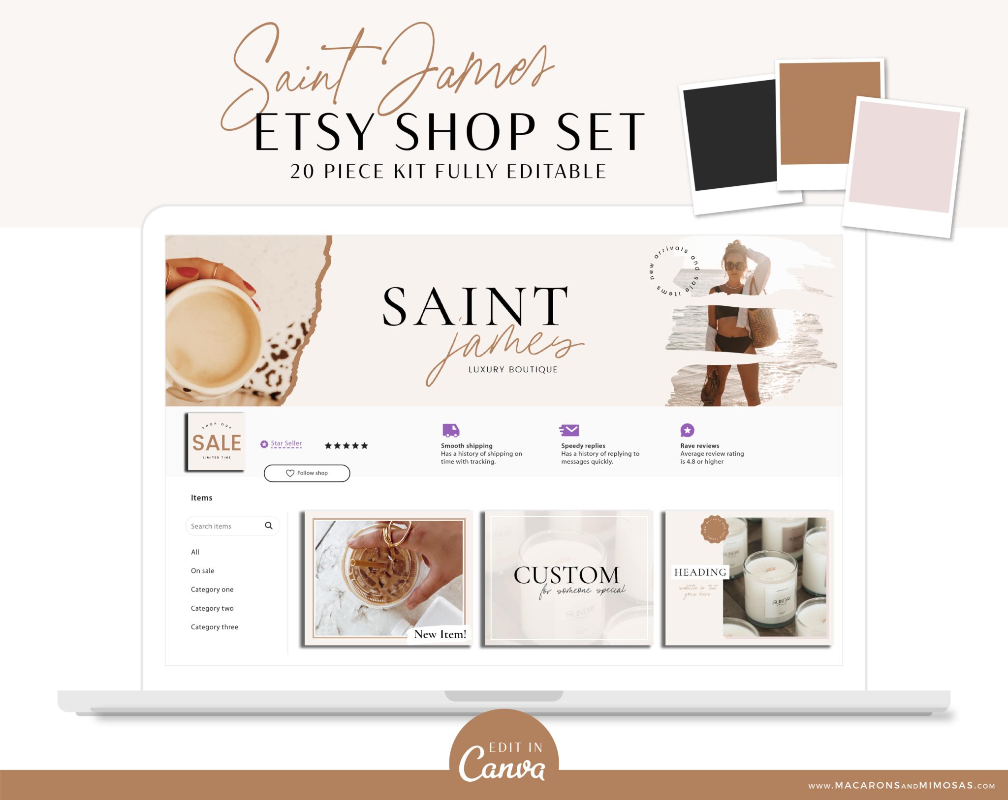 Boho Etsy Banner Kit with Banners• Macarons and Mimosas