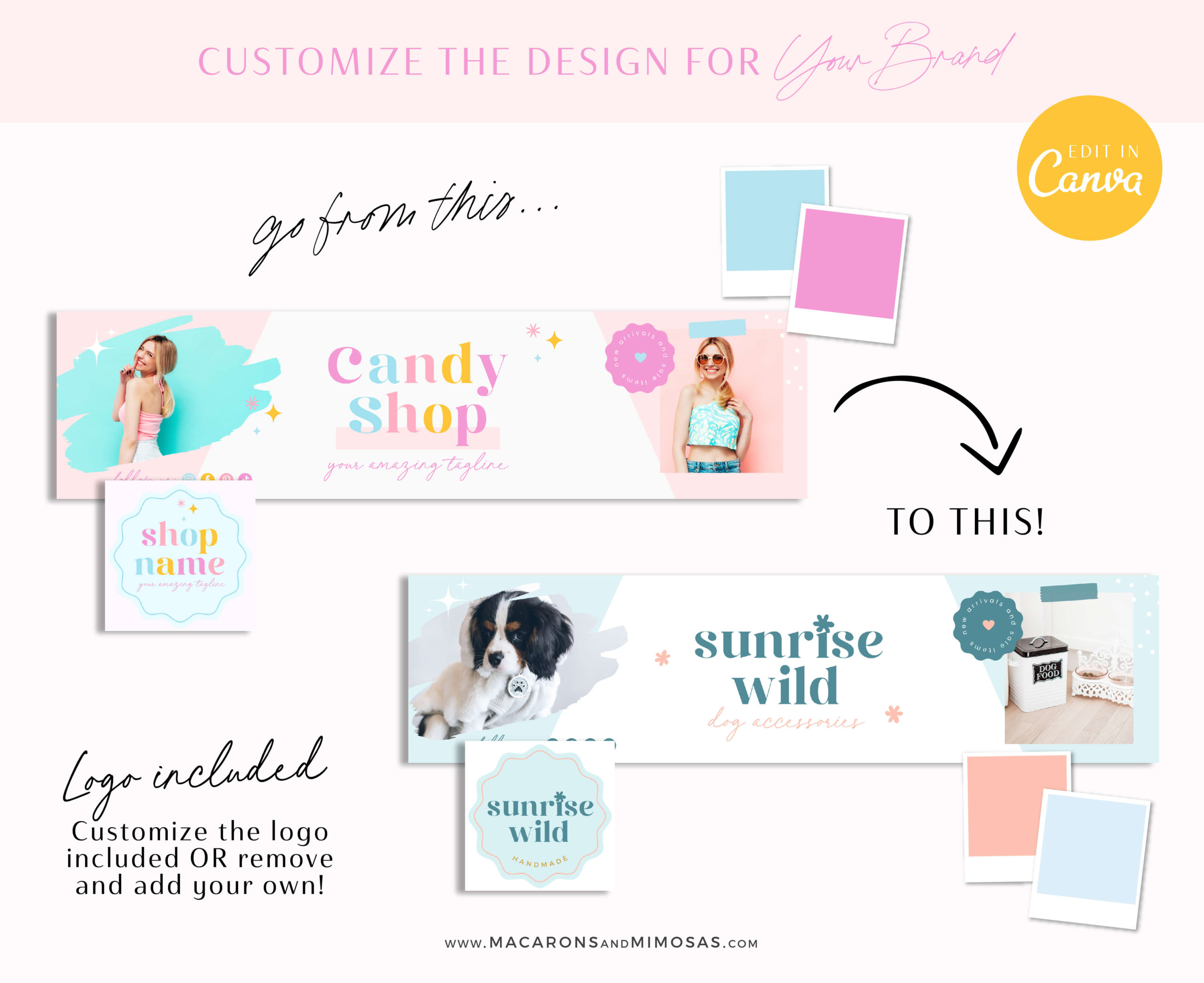 Colorful Boho Etsy Banner Set, Brand your Etsy Shop Business with Retro Logos and Branding Kit, Fun Bright Etsy Shop Kit, Etsy Templates