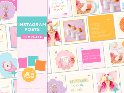 Bright Boho Instagram Templates for Canva, Pink Instagram Templates for Stories and Posts, Canva Beauty Templates for Instagram Reels