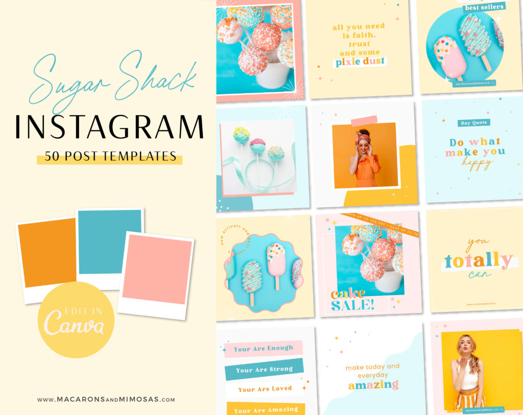 Bright Colorful Instagram post Templates • Macarons and Mimosas