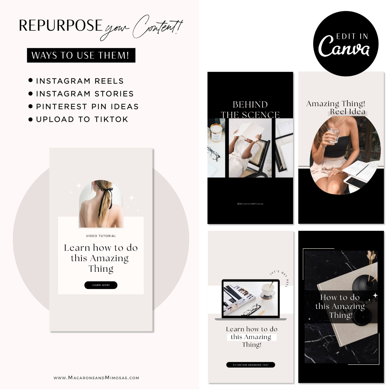 Modern Luxe Instagram Reel Templates • Macarons and Mimosas