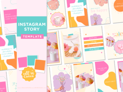 Bright Instagram story templates bundle for content creators. Colorful reel covers editable in Canva to use for Instagram Stories, TikTok and Pinterest