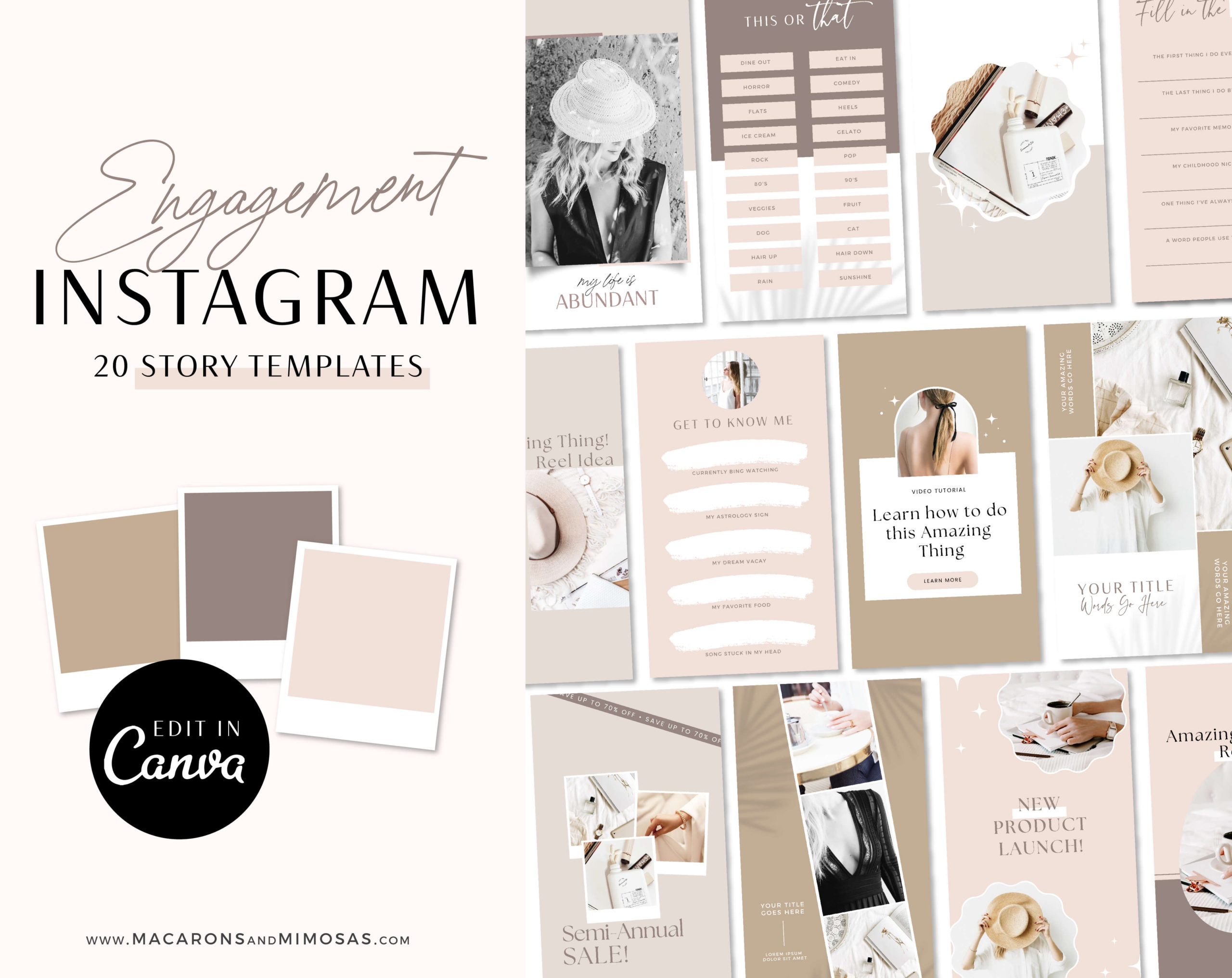 Minimalist neutral Instagram Story Templates • Macarons and Mimosas