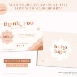 Pink Boho Thank You Card Template, Customizable fun and neutral Packaging Insert Card, DIY Aesthetic Discount Coupon Thank You design
