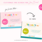 Bright Boho Thank You Card Template, Customizable Pink and Blue Packaging Insert Card, DIY Aesthetic Discount Coupon Thank You For Your Order