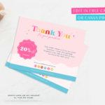 Bright Boho Thank You Card Template, Customizable Pink and Blue Packaging Insert Card, DIY Aesthetic Discount Coupon Thank You For Your Order