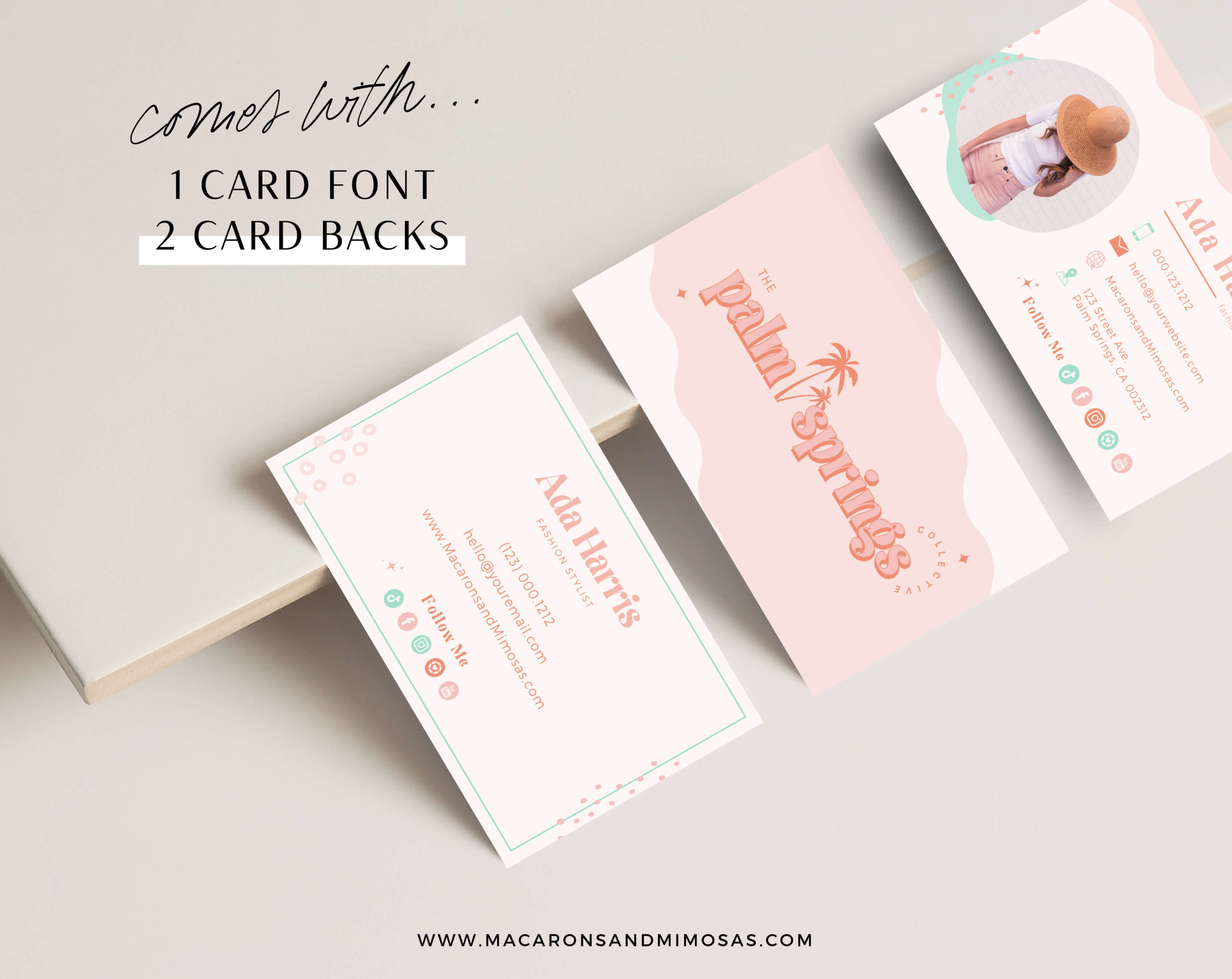 Colorful Boho Business Card Template for Canva Marketing Templates, How to create DIY Modern Boho Pink Real Estate Business Card