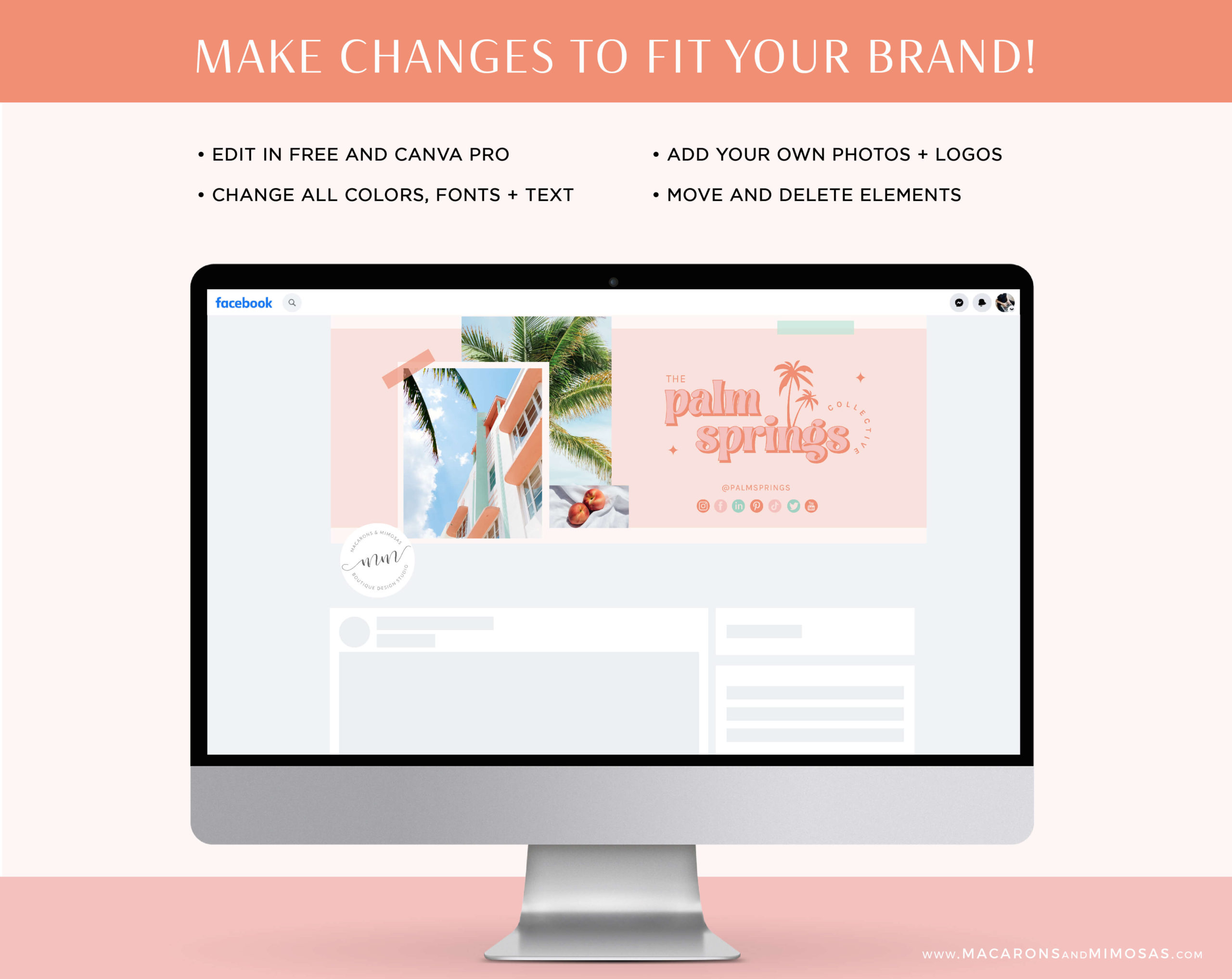 Bright Retro Facebook Banner Set editable in Canva, DIY Customizable Facebook Cover Design for Social Media Template with Logo Brand