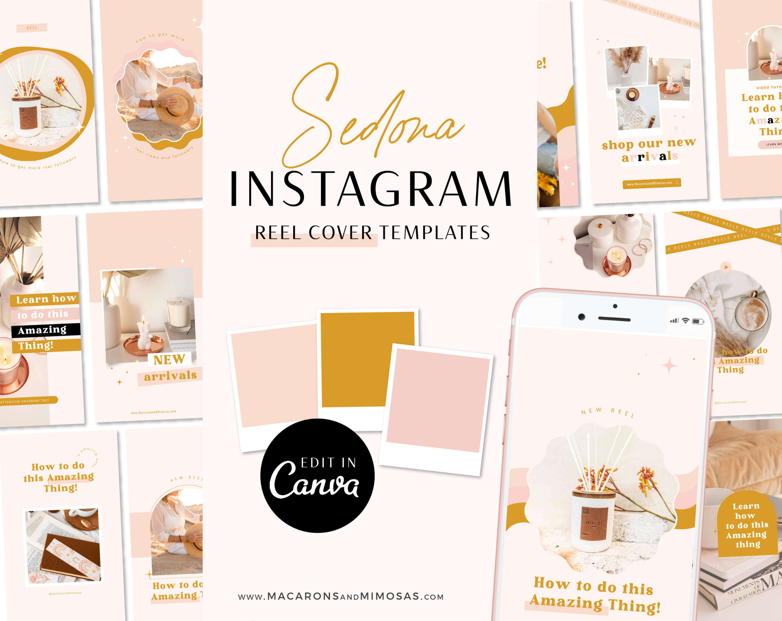Pink Boho Instagram Reel Templates, Content Creator Reel Covers Editable in Canva, Instagram Stories, TikTok and Pinterest, Neutral Instagram Bundle