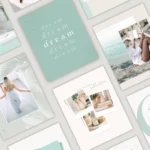 Aesthetic Canva Instagram templates featuring soft mint green colors and coastal-inspired layouts