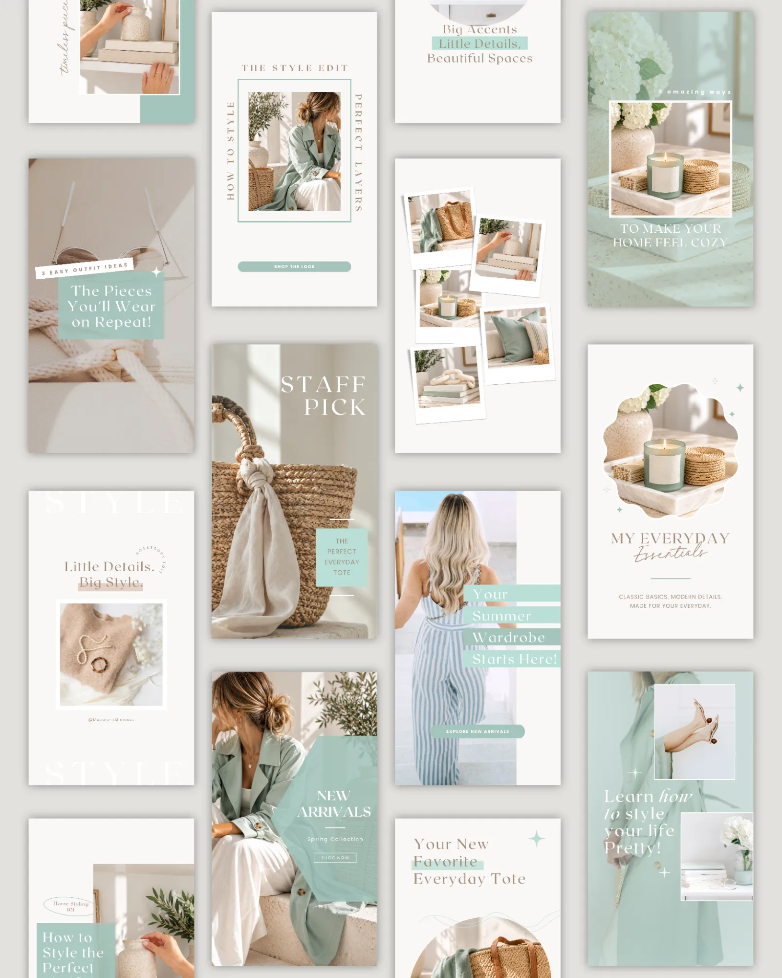 Editable Instagram Story and Reel Cover templates with modern coastal-inspired designs