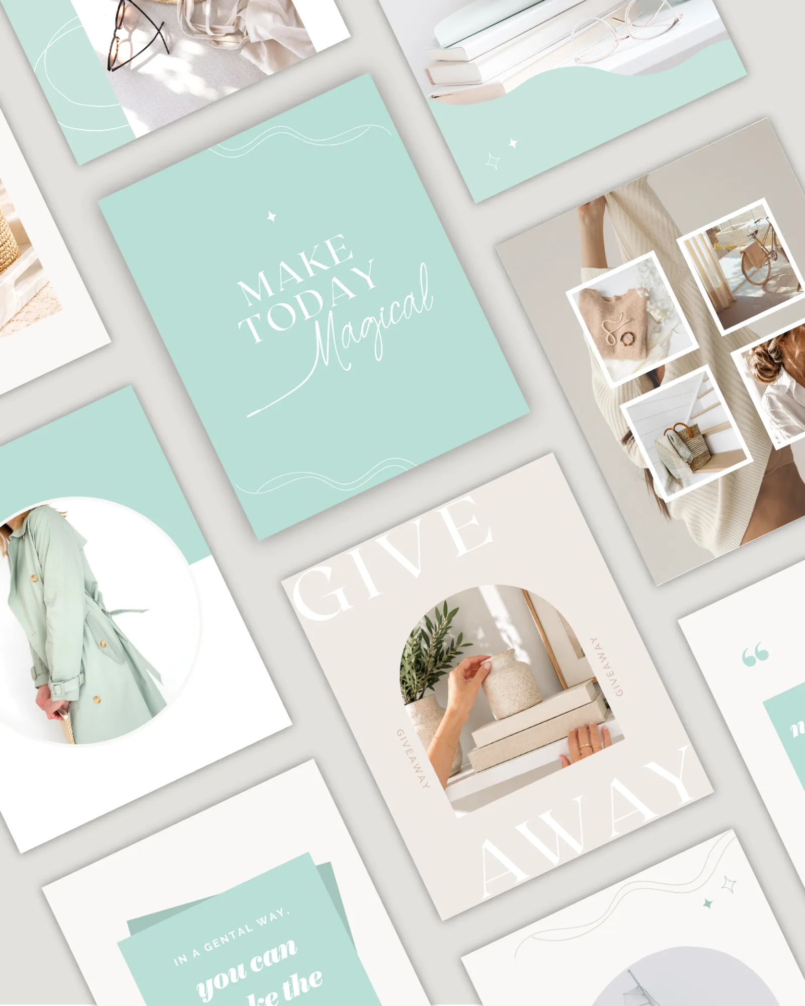 Modern Instagram templates for Canva with coastal lifestyle photos, quotes and minimalist typography