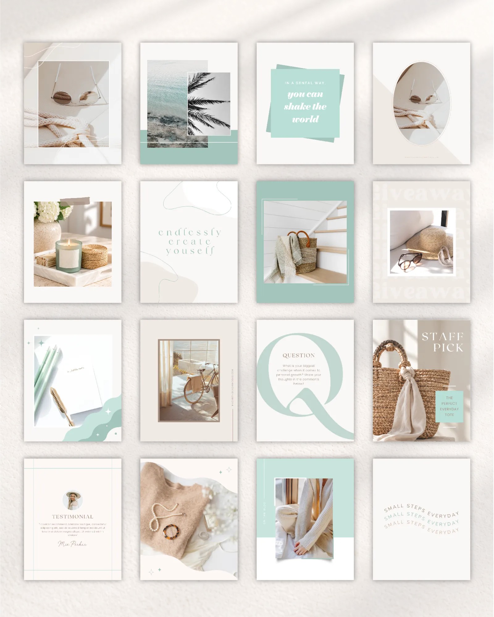 Editable Instagram post and Story templates with feminine coastal designs for small businesses