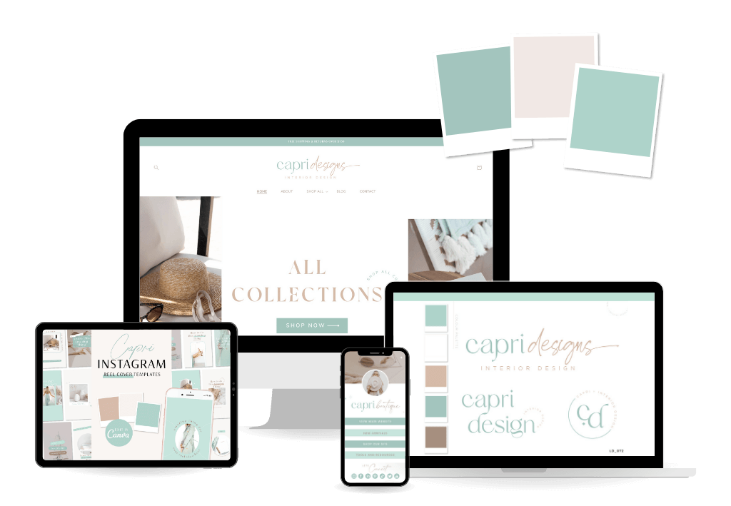 Mint Green Teal Shopify Web site design bundle with instagram templates