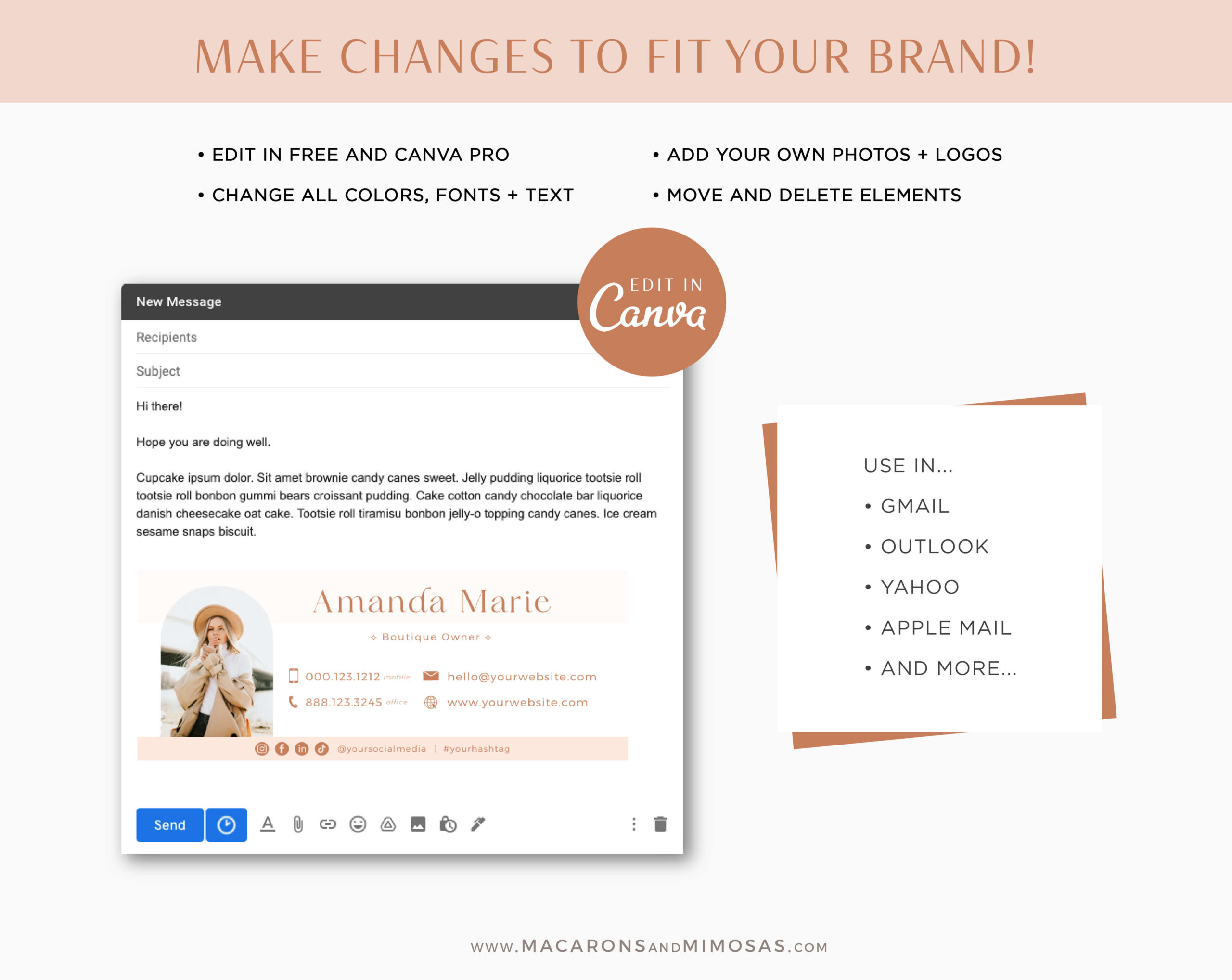 Neutral Boho Email Signature Template with Logo, Clickable Links Best Selling Gmail Email Signature Marketing Tool, Realtor Email Signature with Picture