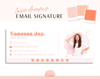 Pink Boho Email Signature Template Logo, Minimalist Email Signature for Gmail, DIY Clickable Email Signature Pink with boho and retro flowers