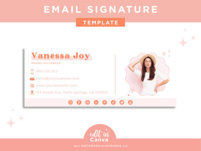 Pink Boho Email Signature Template Logo, Minimalist Email Signature for Gmail, DIY Clickable Email Signature Pink with boho and retro flowers