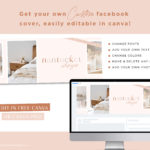 Pink beige Boho Facebook Banner Set editable in Canva, DIY Customizable Facebook Cover Design for Social Media Template with Logo Brand