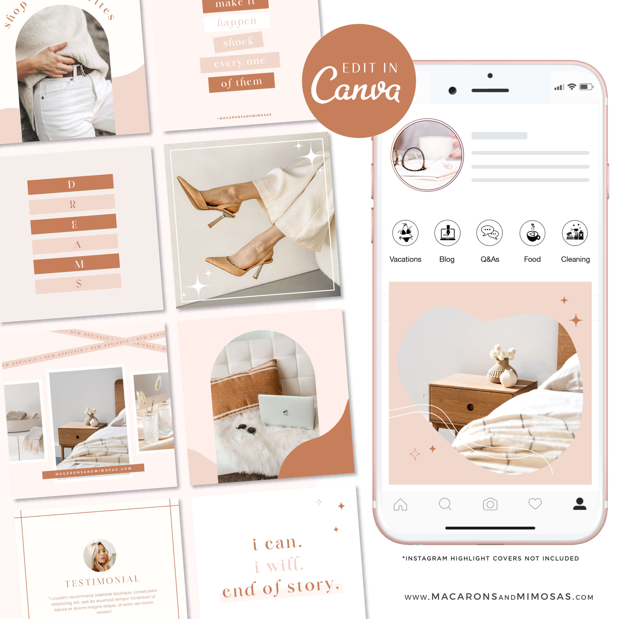 Neutral Instagram Post Templates for Canva, Beige White Instagram Templates for Stories and Posts, Beauty Templates for Instagram Reels