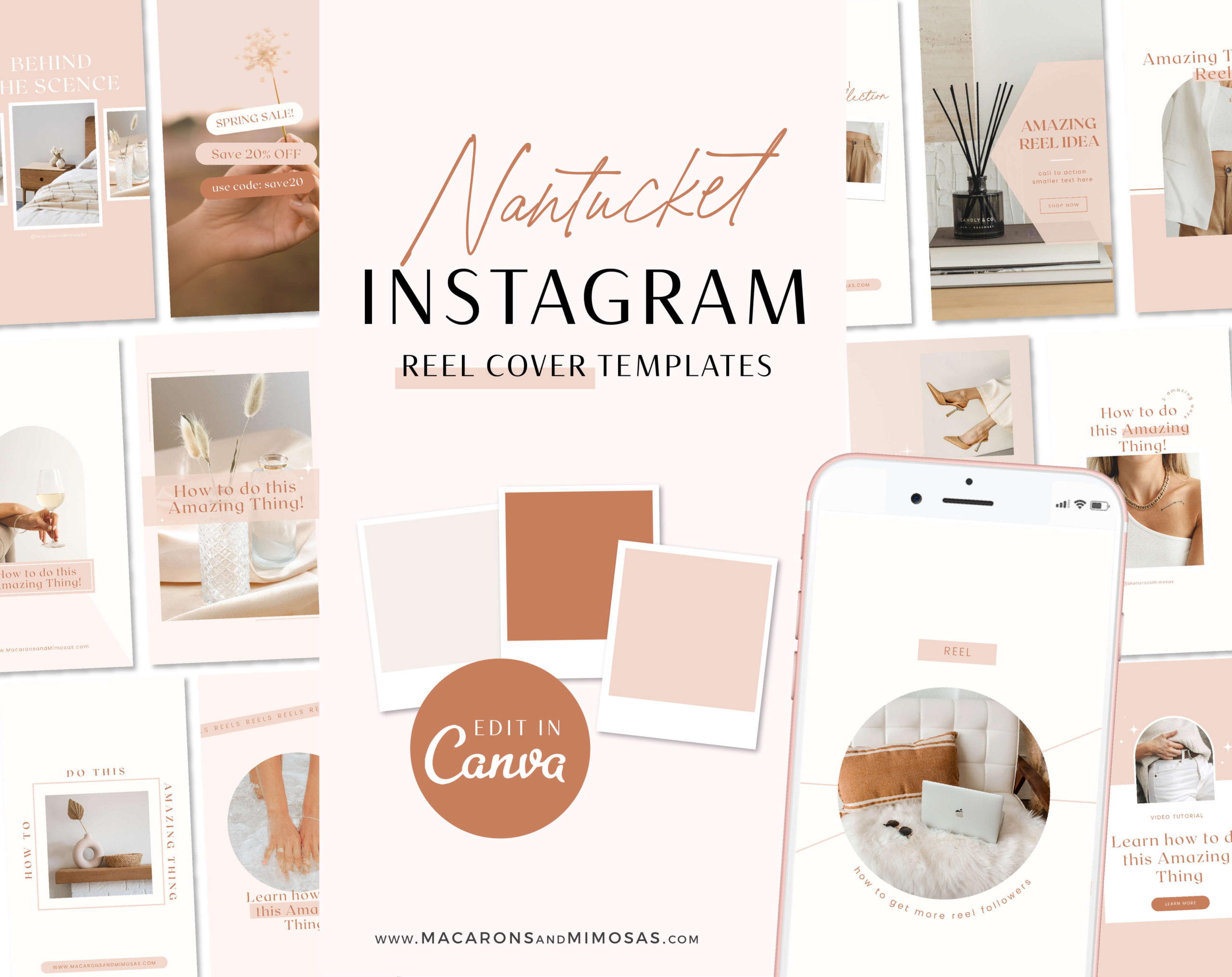 Neutral Instagram Reel Templates, Content Creator Reel Covers Editable in Canva, Instagram Stories, TikTok and Pinterest, Pink Beige Bundle