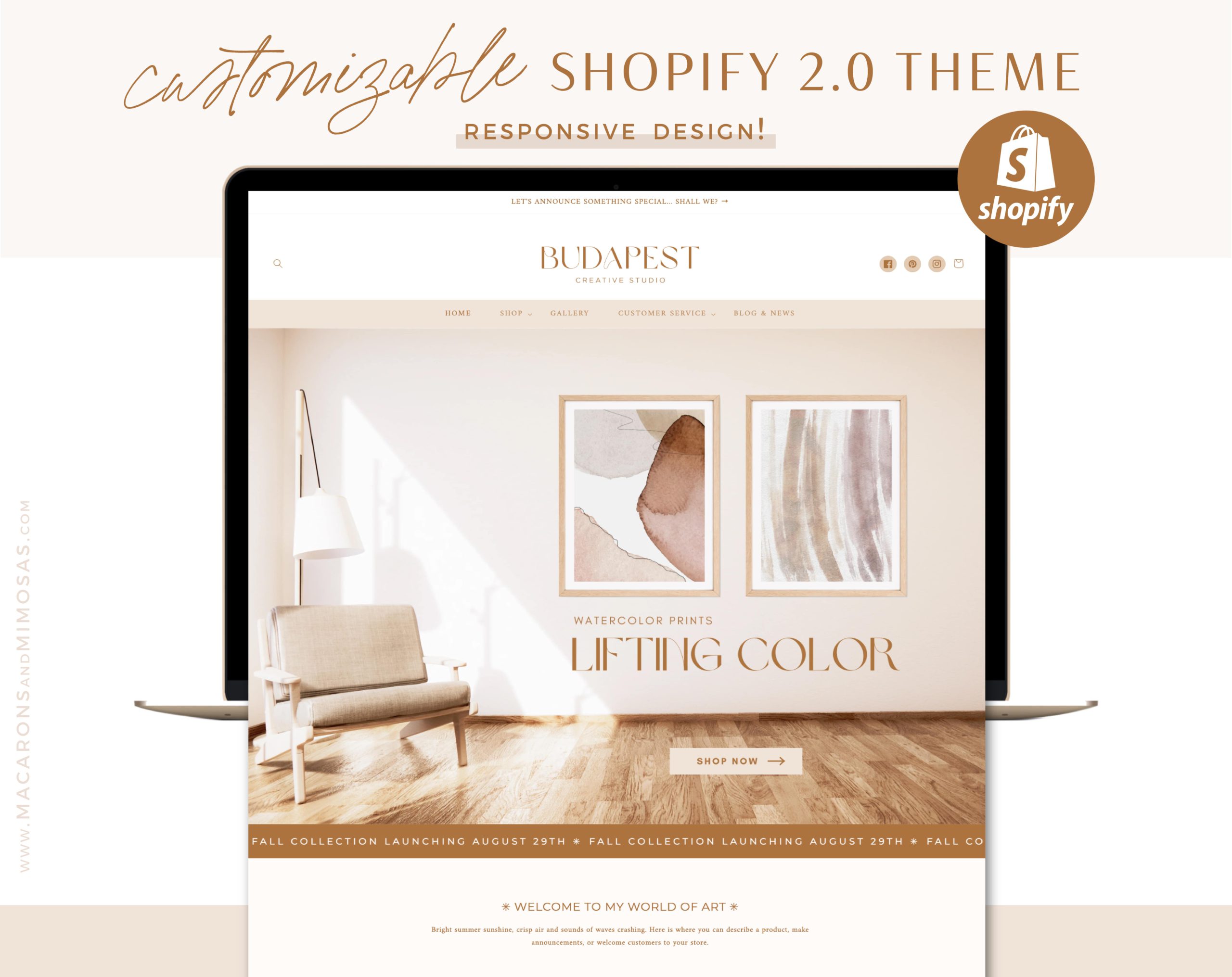 Artist art store Shopify theme, Minimal Art Gallery Shopify Template, Neutral Shopify Theme, Website Design Shopify 2.0 Drag and Drop with Canva Banners