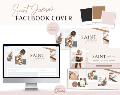 Boho Facebook Cover Photo Banner Set editable in Canva, DIY Customizable Facebook Cover Template for Social Media with Logo Brand