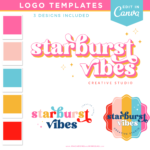 Starburst font logo design editable in Canva. A bright colorful small business logo to style your brand and website to create a successful business.