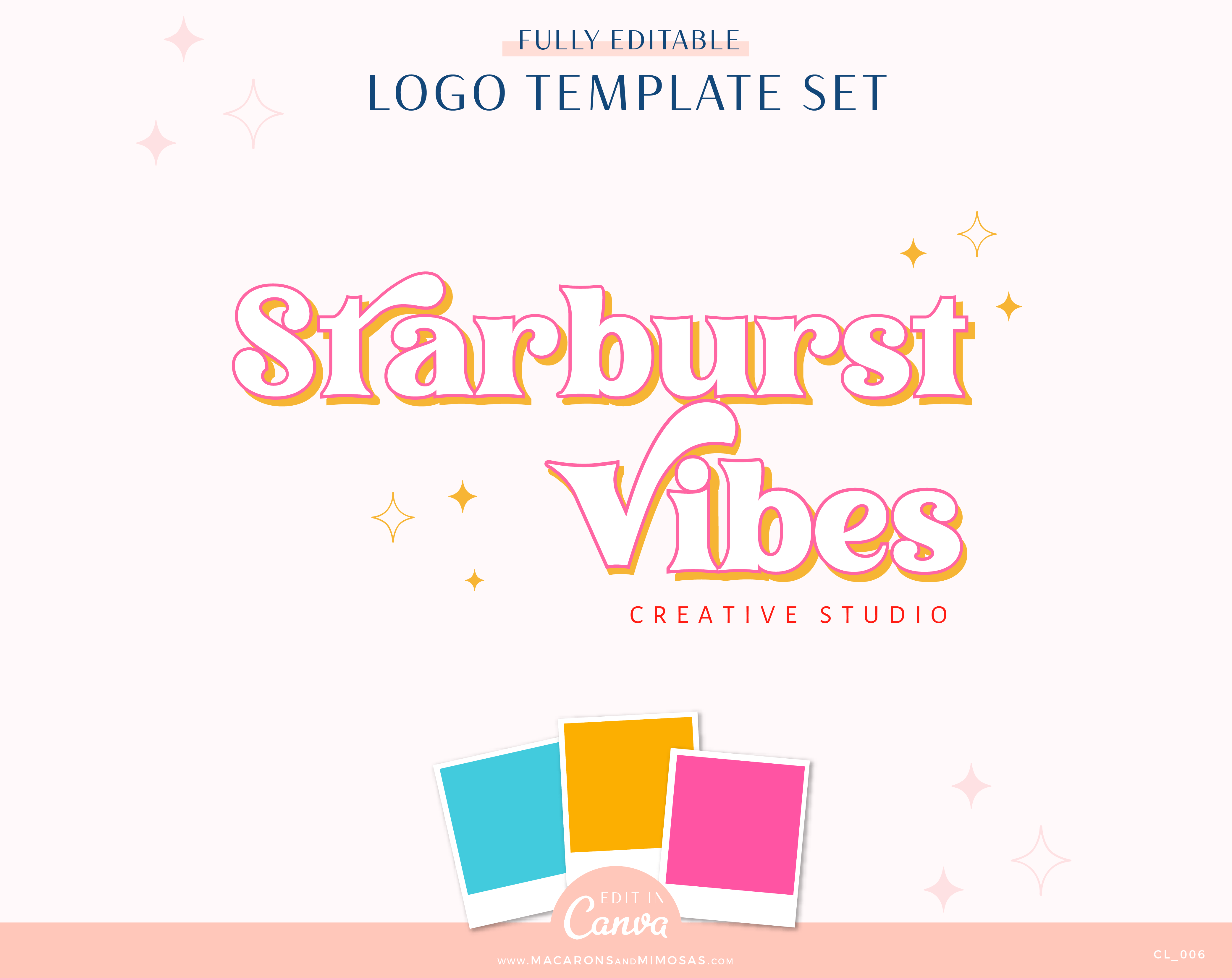 Starburst vibes font Logo editable in Canva includes a Main Logo, Secondary logo, Typography suggestions Stock Photos, and more! 