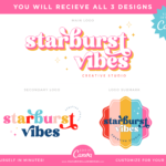 Starburst font logo design editable in Canva. A bright colorful small business logo to style your brand and website to create a successful business.