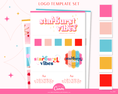 Starburst font logo design editable in Canva. A bright colorful small business logo to style your brand and website to create a successful business.