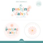 DIY Daisy Logo Design Canva Template with Custom Pink Flower colorful logo Brand Board template, Boho Stock Photos suggestions, and more! 