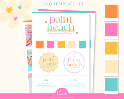 Colorful Canva Logo Template Kit includes one Main Logo, a Secondary Logo, a Brand Board template, Curated Stock Photos suggestions, and more! 