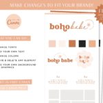 Boho Canva Logo Template Kit includes one Main Logo, a Secondary Logo, a Brand Board template, Curated Stock Photos suggestions, and more! 