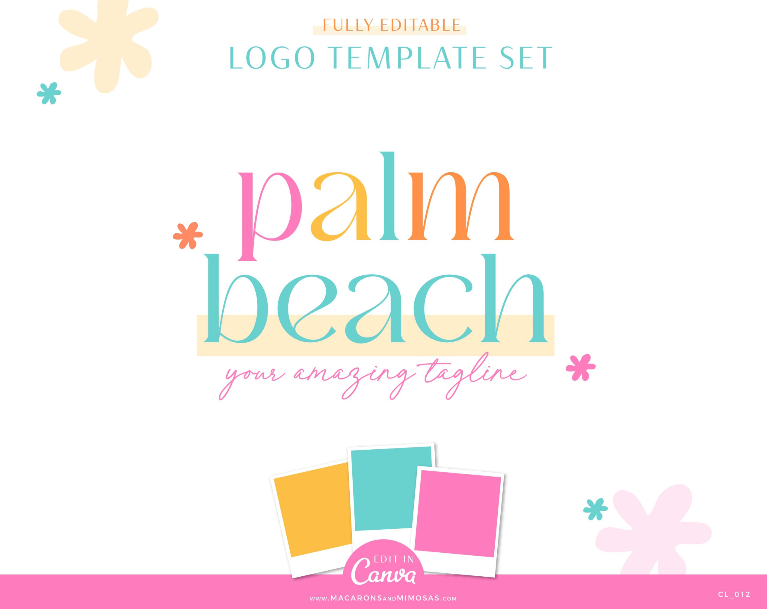 Colorful Canva Logo Template Kit includes one Main Logo, a Secondary Logo, a Brand Board template, Curated Stock Photos suggestions, and more! 
