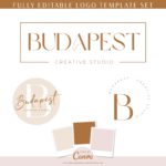 Modern Canva Studio Logo Template Kit with Semi Custom Boho font logo Brand Board template, Boho Stock Photos suggestions, and more! 