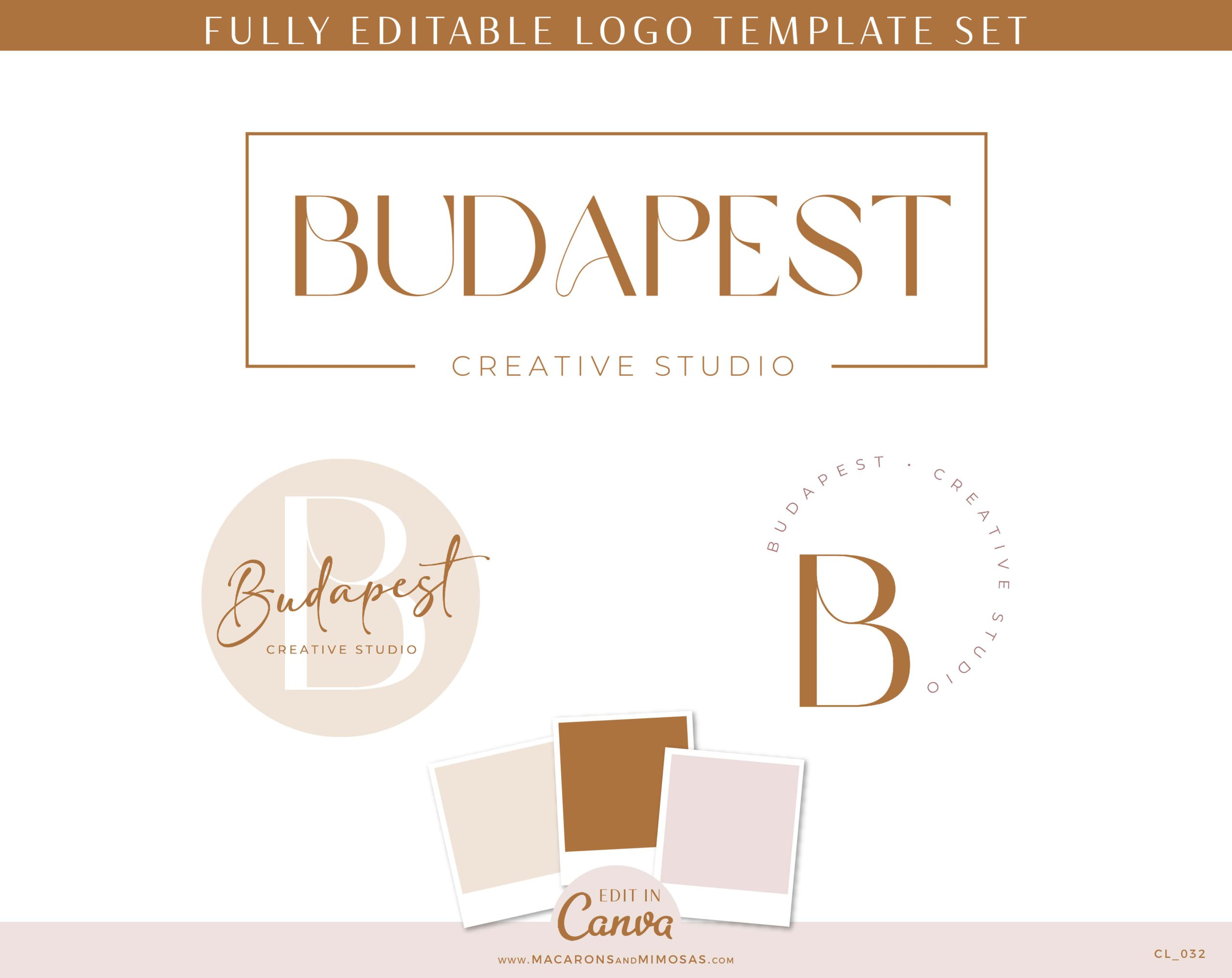 Modern Canva Studio Logo Template Kit with Semi Custom Boho font logo Brand Board template, Boho Stock Photos suggestions, and more! 