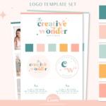 DIY Colorful Retro Canva Logo Template Kit with Semi Custom colorful logo Brand Board template, Boho Stock Photos suggestions, and more! 