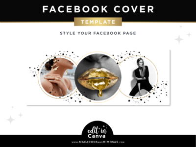 Gold Star Facebook Banner Template in chic feminine black and metallic gold. Editable in Canva, DIY Facebook Templates for Canva edit to fit your brand!