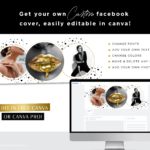 Metallic Gold Heart & Star Facebook Banner Template in chic feminine black and metallic gold. Editable in Canva, DIY Facebook Templates for Canva edit to fit your brand!