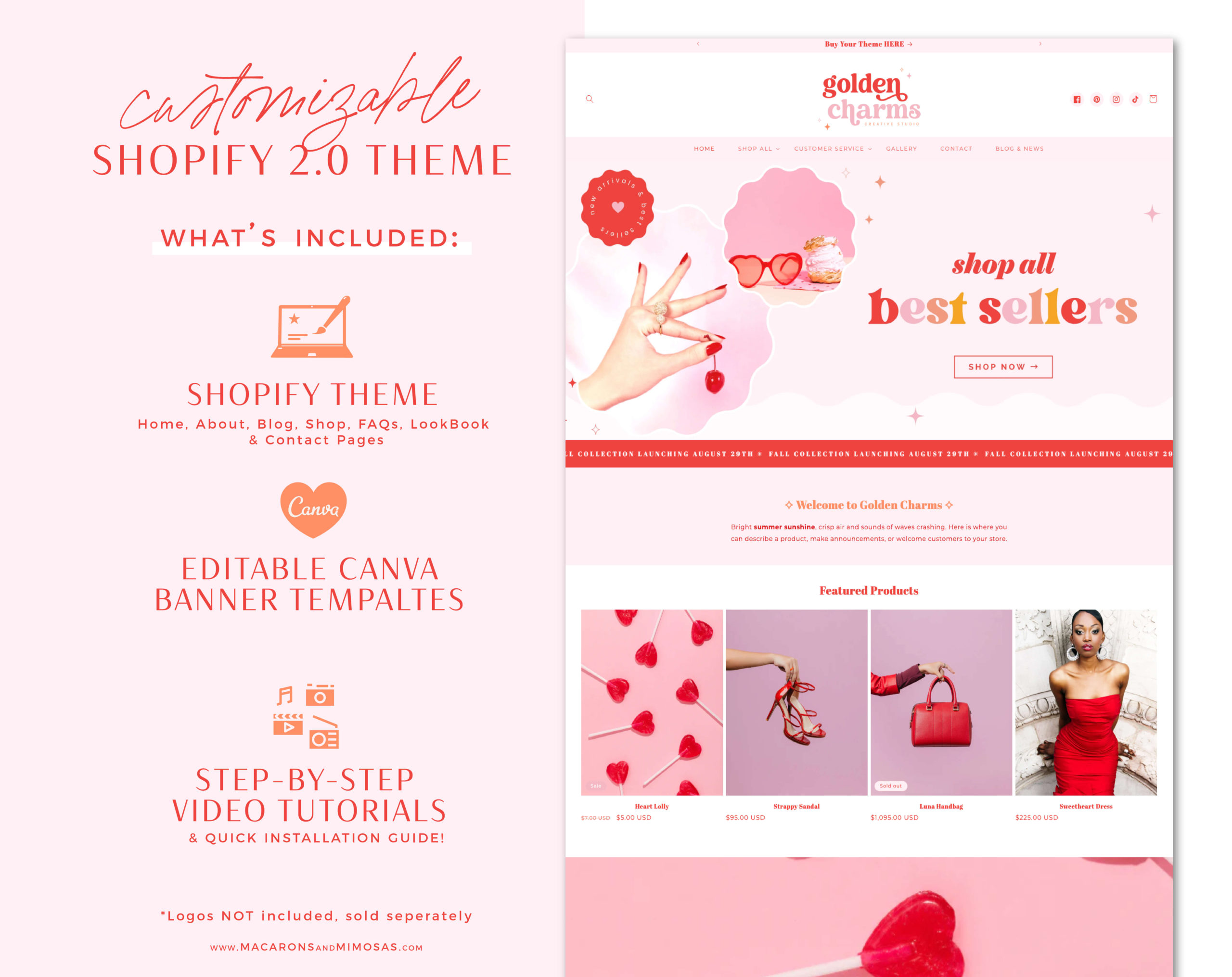 Indie Theme for Shopify Video Banners, Bright Pink Shopify Themes for Digital Products, Premium Shopify Themes for artists increase online sales