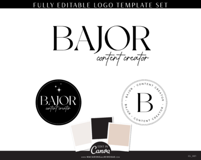 Luxe Editable Logo Design Template, DIY Logo for Canva, Semi-Custom Brand Kit Black logo template, Editable Logo Branding Package