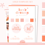 DIY Pink Boho Canva Logo Template Kit with Semi Custom retro flower logo, Free Brand Board template, Boho Stock Photo suggestions, and more! 