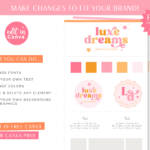 DIY Pink Boho Canva Logo Template Kit with Semi Custom retro flower logo, Free Brand Board template, Boho Stock Photo suggestions, and more! 