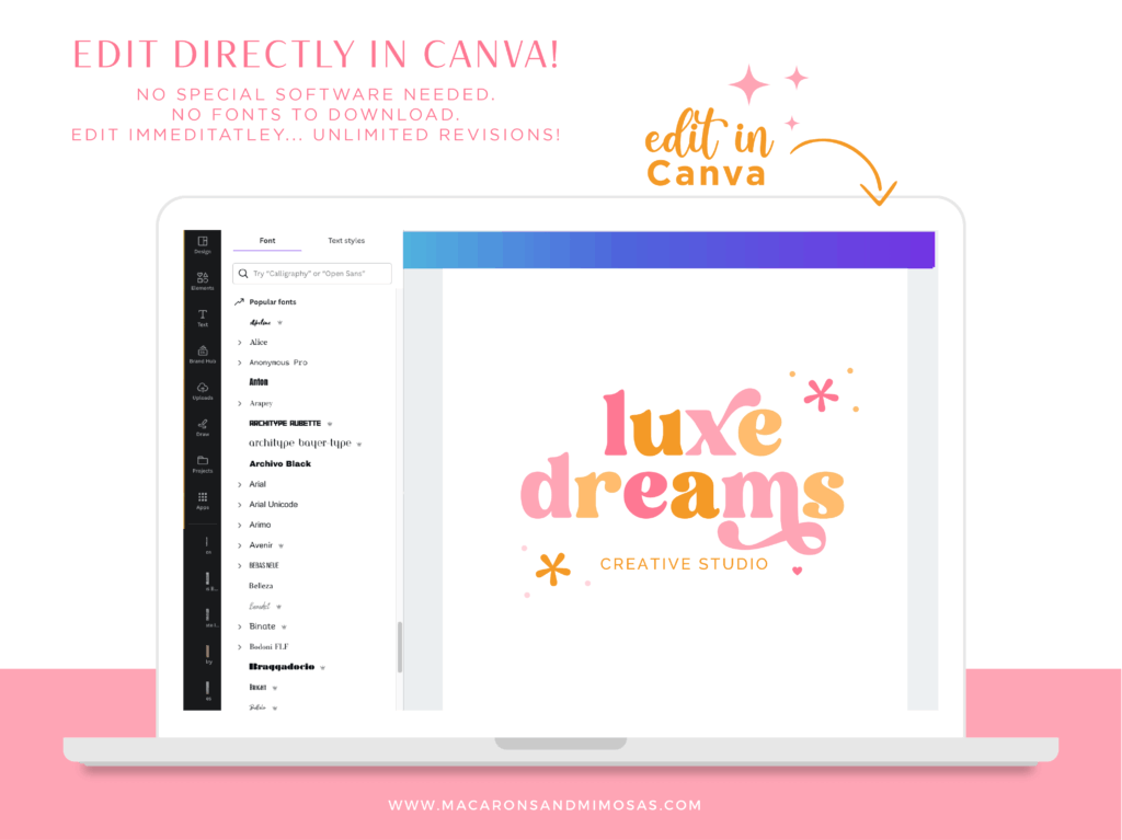 customize 10,646+ pink logo templates online - canva... Pink Boho Canva Logo Template • Macarons and Mimosas