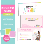 Rainbow Retro Editable Business Card Template edit in Canva. Retro DIY business logo with stars and hearts in a bright colorful design.